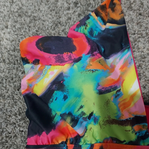 NWOT New York & Company Multicolored One Piece Tie Halter Swimsuit in Size XL - Picture 2 of 10